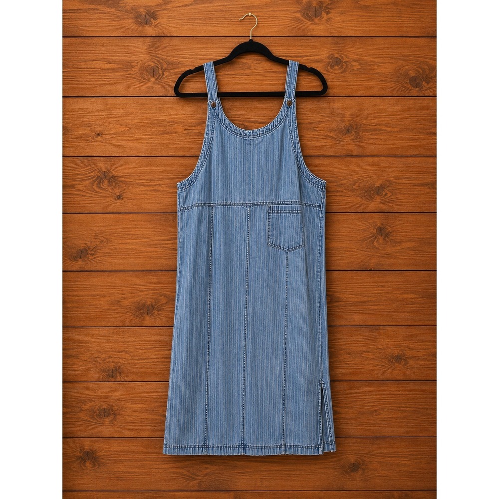 Vintage Denim Overall Dress Premier International Striped 90s Y2K